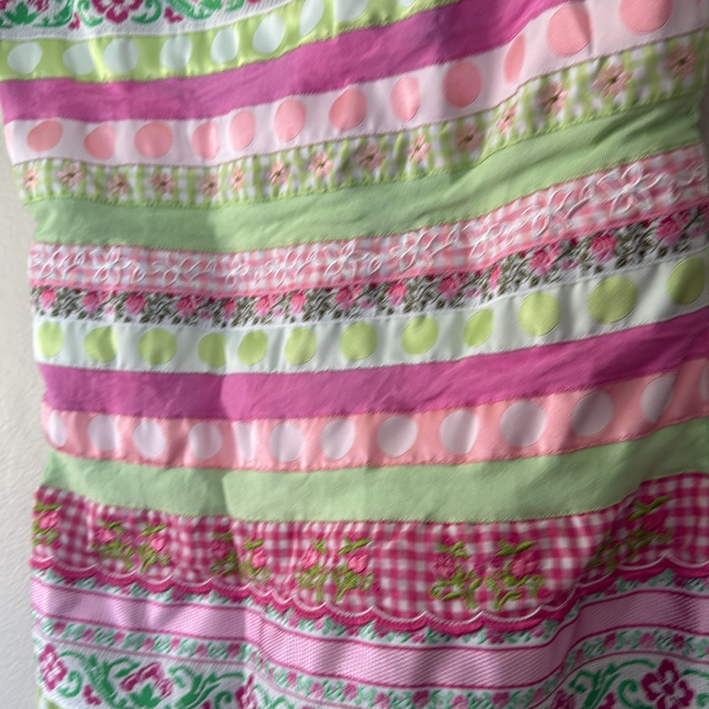 Lilly Pulitzer Pink and Green Ribbon Strapless Dress 0 - Picture 3 of 8
